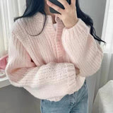 Fashionkova Gidyq Autumn Women Cardigan Sweater Fashion Korean All Match Loose Knitted Coats Casual Female Streetwear Cropped Jacket New ootd