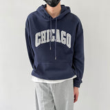 Fashionkova  No. 5421 DARK BLUE CHICAGO LETTERED HOODIE