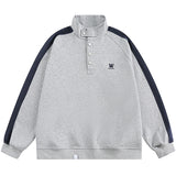 Fashionkova Christmas Gift outfit  Autumn Letter Print Stand Collar Polo Sweatshirts Hombre Colorblock Vintage Button Pullover Hoodies Baggy Y2K Streetwear Clothes