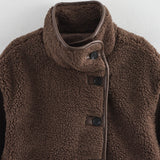 Fashionkova party look inspos Plush Stand Collar Jackets Coat Women Vintage Lambwool White Single-Breasted Pockets Jacket Female Autumn High Street Outwear