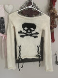 Fashionkova Women Skull Bow Print Long Sleeve Top Goth Sweater Punk Grunge Sexy Aesthetics Knitted Clothes Pullovers vintage club jumper y2k