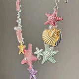 Fashionkova New Boho Enamel Drip GlazeColorful Starfish Shell Pearl Pendant Clavicle Chain Choker Necklace For Women Aesthetic Beach Jewelry