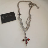 Fashionkova Y2k Red Cross Love Heart Pendants Necklace for Women Men Fashion Hip Hop Rope Chain Rave Gift Gothic Trendy Jewelry Accessories