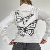 Fashionkova Butterfly Print Zip Up Cropped Hoodie