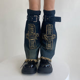 Fashionkova  Nye Outfit Y2K Star Strap Denim Leg Warmers Punk Cross Harajuku Leg Covers Gothic Leg Socks Y2K Personalized Calf Socks Leg Boot Cuffs Sock