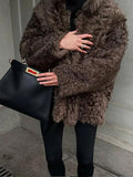 Fashionkova party look inspos Elegant Thicken Fur Coat For Women Fashion Warm Stand Up Collar Coats Casual Solid 2023 Winter Long Sleeves Ladies Faux Fur Coat