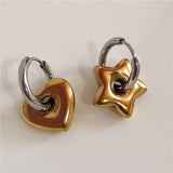 Fashionkova Classic Gold Chunky Flower Heart Star Hoop Earrings For Women Men Punk Hip Hop Gold Color Female Earring Statement Y2K Jewelry