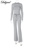 Fashionkova Women¡¯S Casual 2 Piece Pants Set Long Sleeves Bodycon Crop Top And Drawstring Flare Pants Matching Set Streetwear Autumn