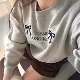 Fashionkova Bowknot Embroidery Round Neck Sweatshirt