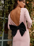 Fashionkova party look inspos Backless Big Bow Midi Dress for Women Fashion Three Quarter Sleeve Split Dress 2024 New Spring Summer Elegant Slim Party Vestido