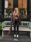 Fashionkova  Nye Outfit Vintage Oversized Women's Single Breasted Lapel Leather Jackets Retro Brown Cropped Pockets Coats 2025 Lady Street Outerwears