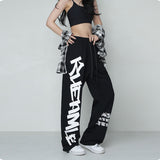 Fashionkova Party Outfit Autumn Y2K Streetwear White Sweatpants Women Korean Style Letter Print Black Track Pants Oversized Harajuku Kpop Hip Hop Joggers