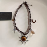 Fashionkova Trendy Punk Goth Charm Sun Cross Butterfly Pendants Choker Chain Necklace Korean Men Women Y2K EMO Grunge Accessories Jewelry
