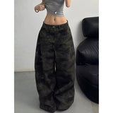 Fashionkova Party Outfit Summer Womens Jeans High Waist Baggy Casual Vintage Y2K Camouflage Straight Pants Street American Wide Leg Denim Trouser