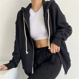 Fashionkova Simple Baggy Zip Up Hoodie