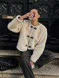 Fashionkova party look inspos Stylish Metal Button Warm Lamb Wool Jacket Women Spring Fall O Neck Short Coat With Pockets Women Casual High Street Outerwears