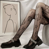 Fashionkova  Nye Outfit Star Heart Lolita Socks Tattoo Print Pantyhose Fishnet Stockings Kitty Cat Japanese JK Tights Gothic Cosplay Lace Black Tights