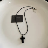 Fashionkova Punk Gothic Red Glass Cross Heart Pendant Pearl Necklace For Women Men Hip Hop Y2K 90s Short Choker Charms Jewelry Accessories