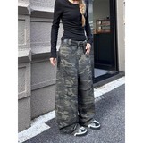 Fashionkova party outfit  2024 Autumn Camouflage Cargo Pants Women Y2K Streetwear High Rise Jeans Retro Wide Leg Trousers Denim Straight Trousers Harajuku