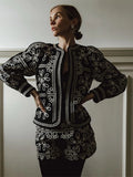 Fashionkova party look inspos Fashion Printed Short Set for Women Chic  O-neck Lantern Sleeve Coat High Waist Mini Shorts 2024 Autumn New Lady 2 Pieces Sets