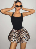 Fashionkova Valentine's Day Aesthetic Trendix Slim Straps Leopard Dress Women Sleeveless Bodycon Patchwork Short Dresses Vacation Beach Party Sexy Backless Mini Dress