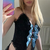 Fashionkova Ropa De Mujer Red Spice Girl Net Dress Fringe Hollowed Out Hot Top Bow Halter To Wear Female Sexy Vest Y2k Gothic Clothes
