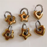 Fashionkova Classic Gold Chunky Flower Heart Star Hoop Earrings For Women Men Punk Hip Hop Gold Color Female Earring Statement Y2K Jewelry