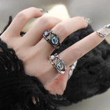 Fashionkova Punk Geometry Moonstone Open Dark Metal Ring For Women Girls Fashion Vintage Jewelry Y2K EMO Grunge EMO Accessories