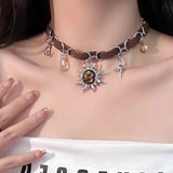 Fashionkova Punk Goth Charm Pendants Beads Weave Choker Rope Chain Necklace Korean Men Women Y2K EMO Scene 2000s Accessories Jewelry