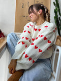 Fashionkova party look inspos Fashion Sweet Heart Knitted Pullovers For Women 2024 Autumn Winter New O-neck Long Sleeve Female Sweater Chic Lady Top Knitwear