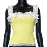 Fashionkova Women's 2024 new summer style sleeveless lace bottoming slim fit navel-baring cute top elegant sexy club clothing Casual Outfit