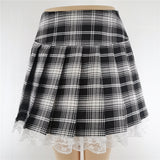 Fashionkova Plaid Skirts New Contrast Lace Pleated Vintage Sexy Skater Clothes Harajuku Gothic Punk England Style Y2k Skirt ootd