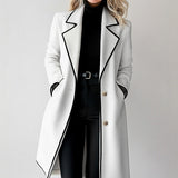 Fashionkova Women's Coat   Autumn Winter Korean Elegant Contrast Color Single Breasted Long Sleeve Lapel Casual Coats Valentine's Day Aesthetic