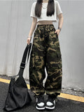 Fashionkova Party Outfit American Vintage Camouflage Cargo Pants Women Summer New Streetwear Loose Straight Wide Leg Trousers Woman