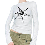 Fashionkova party look inspos Women Star Shirt Y2k Graphic Print Crop Tops Long Sleeve Vintage Baby Tees Fairy Grunge Aesthetic Fall Tops Streetwear