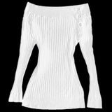 FashionKova-back to school outfit 2024 Fall Winter Sweater Casual Slim Fit Chic Solid Color Ribbon Decoration One-shoulder Pullover Y2K Harajuku Womens Streetwear