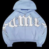 Fashionkova  Autumn and winter Y2K European and American street fashion letter zipper combined  printed loose fitting Harajuku  retro  hoodie