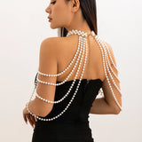 Fashionkova Ingemark New in 2024 Bridal Tassel Imitation Pearl Shoulder Chain Necklace for Women Elegant Shawl Wedding Jewelry Accessories