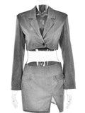 Fashionkova Valentine's Day Aesthetic Articat Shiny Double-Layer Bandage Slim-Fit Suit Suit Women'S Pocket Bolero Skirt Skirt Women'S Cutaway Collar Coat Top Suit New