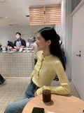 Fashionkova Yedinas Autumn Cardigan For Women Clothes Long Sleeve Yellow Knitwear Korean Fashion Sweater Slim Ladies Jumper Casual Chic Spring Style 2025