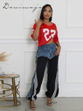 Fashionkova Casual Stripe Contrast Jeans Women Denim High Waist Zipper Loose Jogger Pants Female 2025 Spring Fashion Street Lady Trousers
