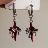 Fashionkova Gothic Trendy Dark Red Cross Star Pendant Earrings For Women Men Punk Y2K Grunge European American Style Jewelry Accessories New