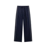 Fashionkova Street Denim Stripe Pants Set Women Long Sleeve Stand Collar Pocket Zipper Jacket Suit 2025 Straight Lace Up Casual Jeans Sets