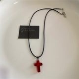 Fashionkova Punk Gothic Red Glass Cross Heart Pendant Pearl Necklace For Women Men Hip Hop Y2K 90s Short Choker Charms Jewelry Accessories