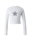 Fashionkova party look inspos Women Star Shirt Y2k Graphic Print Crop Tops Long Sleeve Vintage Baby Tees Fairy Grunge Aesthetic Fall Tops Streetwear