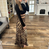 Fashionkova Leopard Print Skirt Women Vintage Midi Satin Skirt Woman Fashion High Waist Elegant Long Skirts For Women Summer Skirt Valentine's Day Aesthetic