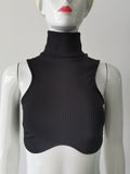 Fashionkova Y2k Black Knitting Turtleneck Crop Top Women Sexy Irregularity Skinny Elasticity Tank Top Fashion Club Top Streetwear Spring Style 2025