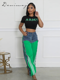 Fashionkova Casual Stripe Contrast Jeans Women Denim High Waist Zipper Loose Jogger Pants Female 2025 Spring Fashion Street Lady Trousers