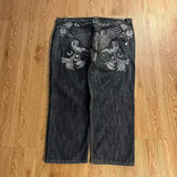 Fashionkova American Y2K New Fashion Pattern Embroidery Loose Jeans Men Street Casual Joker Mopping Oversized Wide-leg Pants Couple Jeans Casual Outfit
