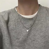 Fashionkova Punk Cross Star Natural Stone Beaded Necklace Goth Cross Chain Necklace Kpop Pendant Necklaces for Women Men Party Jewelry